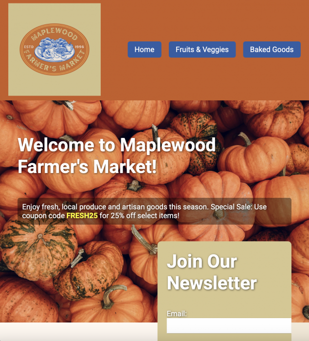 Image of Maplewood Farmer's Market website